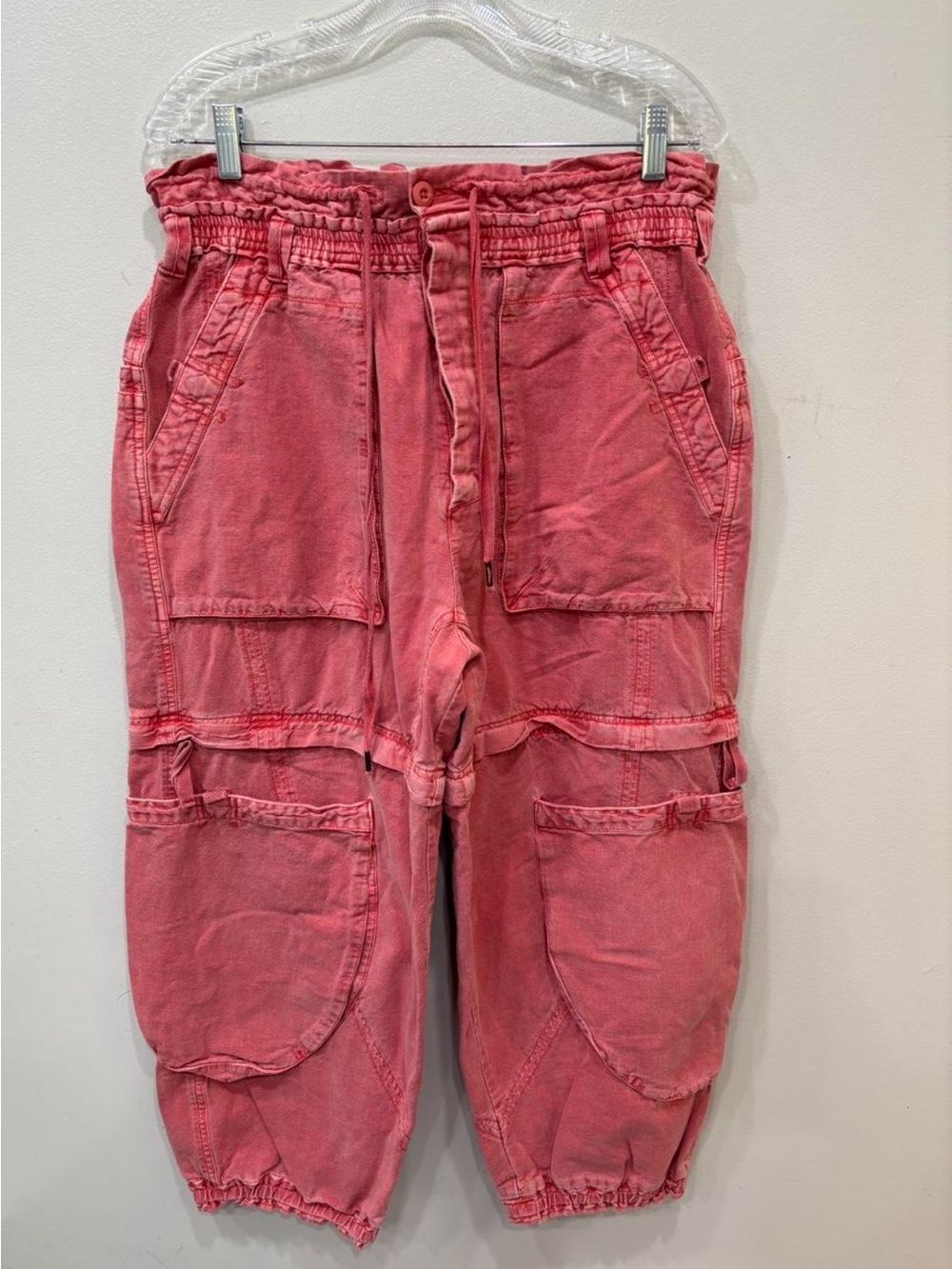 Free People Wind Drift Convertible Coral Bright Cargo Pants Women’s Size Large